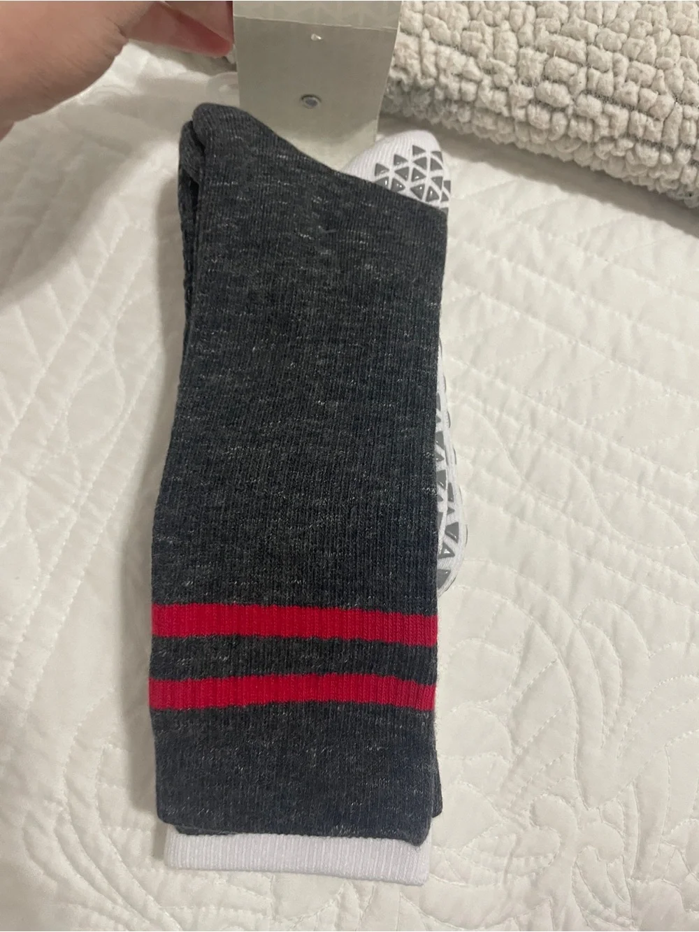 Non-Slip Crew Socks with Grip - White & Charcoal